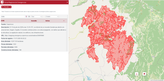 El Colegio de Registradores activa el Portal Registral de Emergencias ante el incendio ocurrido en Aragón